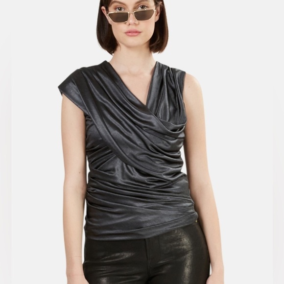 Alexander Wang Slinky Goddess Gunmetal Sleeveless Top Sz 8 - Picture 1 of 10